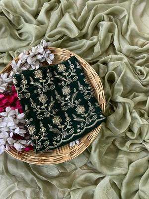 Pista foil work moss chiffon saree with blouse 3