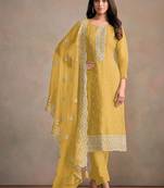 Yellow organza festival pant style readymade suit