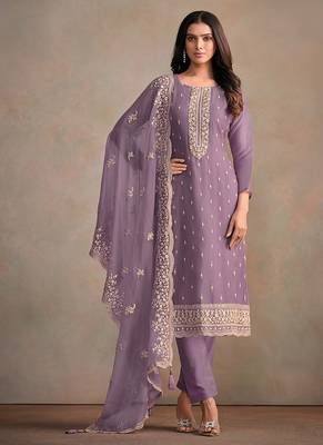 Lavender organza festival pant style readymade suit 1