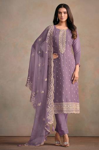 Lavender organza festival pant style readymade suit