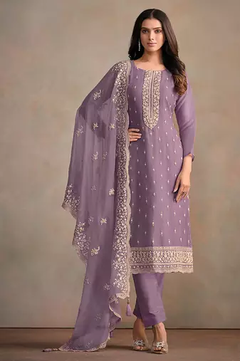 Lavender organza festival pant style readymade suit
