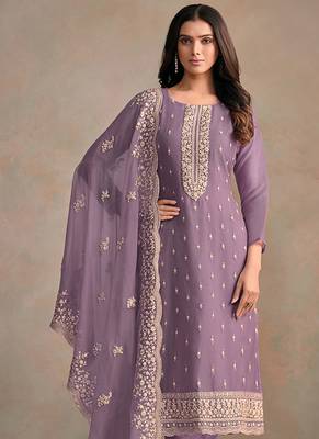 Lavender organza festival pant style readymade suit 2
