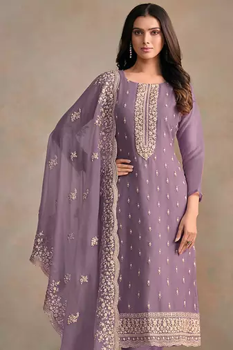Lavender organza festival pant style readymade suit