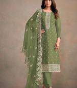 Olive green organza festival pant style readymade suit