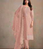 Baby pink organza festival pant style readymade suit