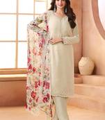 Chiffon cream embroidered pant style readymade suit