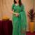 Green linen jacuard bird motif work bird saree with unstitched blouse piece