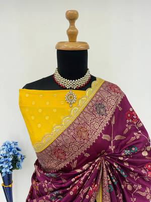 Wine hand dying & embroidery lace dola silk blend saree with blouse 3