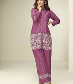 Onion pink chinon silk thread embroidery and schiffli work readymade co ord sets