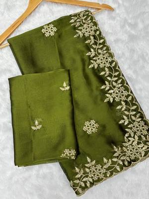 Mehendi multicolor sequence embroidery work rangoli saree with blouse 1