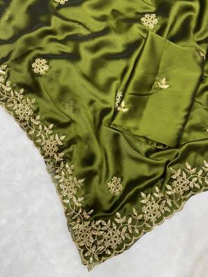 Mehendi multicolor sequence embroidery work rangoli saree with blouse 2