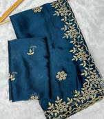 Petrol multicolor sequece embroidery work rangoli saree with blouse