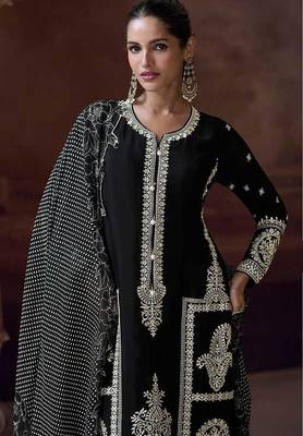 Black embroidered chinon silk readymade salwar kameez 2