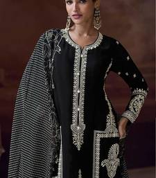 Black embroidered chinon silk readymade salwar kameez