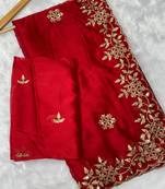 Red multicolor sequece embroidery work rangoli saree with blouse