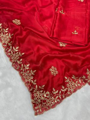 Red multicolor sequece embroidery work rangoli saree with blouse 2