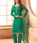 Chiffon green embroidered pant style readymade suit