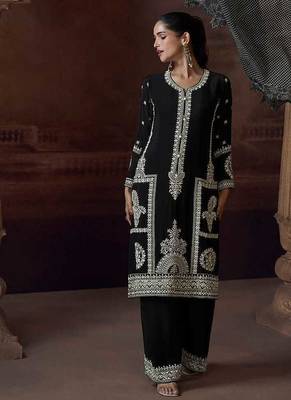 Black embroidered chinon silk readymade salwar kameez 3