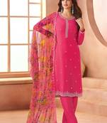 Chiffon hot pink embroidered pant style readymade suit
