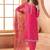 Chiffon hot pink embroidered pant style readymade suit