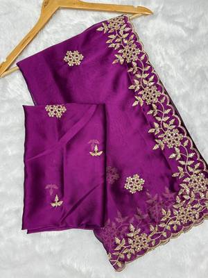 Wine multicolor sequece embroidery work rangoli saree with blouse 1