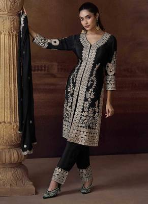 Black embroidered chinon silk readymade salwar kameez 2