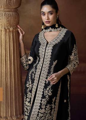 Black embroidered chinon silk readymade salwar kameez 3