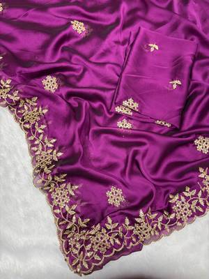 Wine multicolor sequece embroidery work rangoli saree with blouse 2