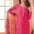 Chiffon hot pink embroidered pant style readymade suit