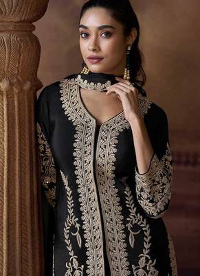Black embroidered chinon silk readymade salwar kameez 4