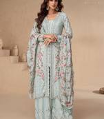 Chinon embroidered sky blue palazzo style readymade suit