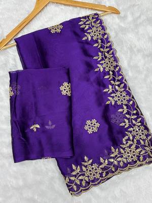 Purple multicolor sequece embroidery work rangoli saree with blouse 1