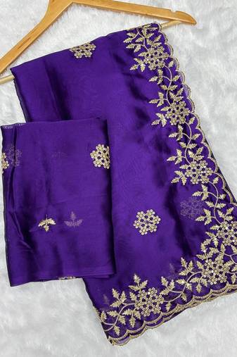 Purple multicolor sequece embroidery work rangoli saree with blouse