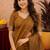 Mustard linen jacuard bird motif work bird saree with unstitched blouse piece