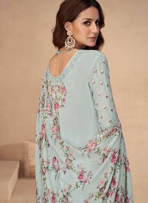 Chinon embroidered sky blue palazzo style readymade suit 2