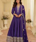 Purple viscose jacquard silk with embroidery readymade anarkali suit