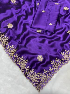 Purple multicolor sequece embroidery work rangoli saree with blouse 2