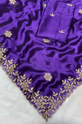 Purple multicolor sequece embroidery work rangoli saree with blouse