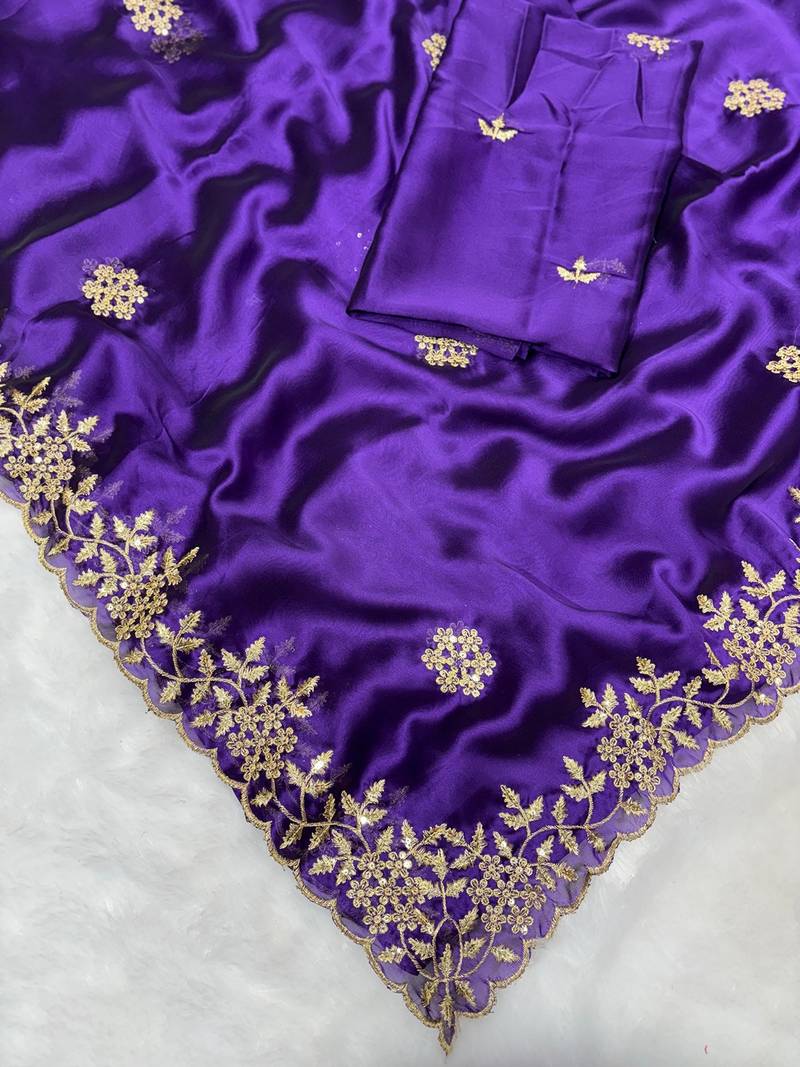 Purple multicolor sequece embroidery work rangoli saree with blouse