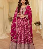 Rani pink viscose jacquard silk with embroidery readymade anarkali suit