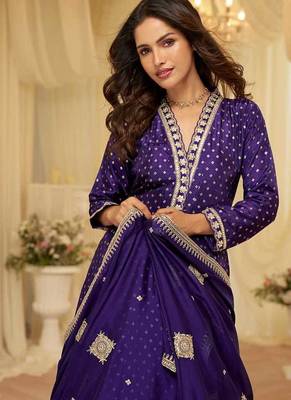 Purple viscose jacquard silk with embroidery readymade anarkali suit 2