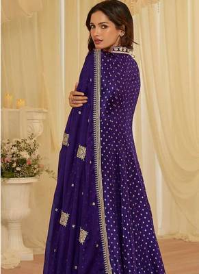 Purple viscose jacquard silk with embroidery readymade anarkali suit 3