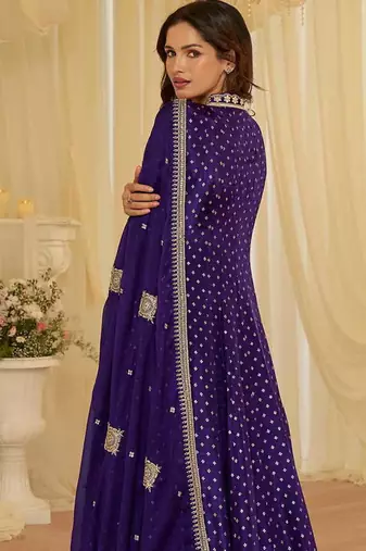 Purple viscose jacquard silk with embroidery readymade anarkali suit
