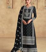 Faux georgette embroidered black readymade salwar kameez