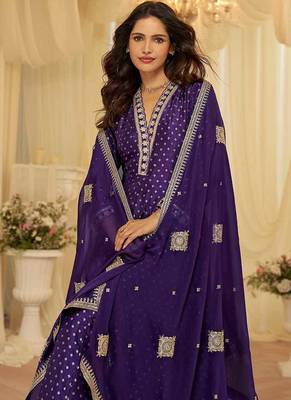 Purple viscose jacquard silk with embroidery readymade anarkali suit 4