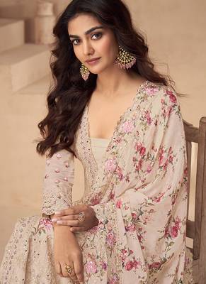 Chinon embroidered beige palazzo style readymade suit 2