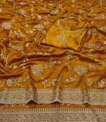 Mustard zari embroidery work vichitra silk blend saree with blouse