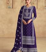 Faux georgette embroidered violet readymade salwar kameez