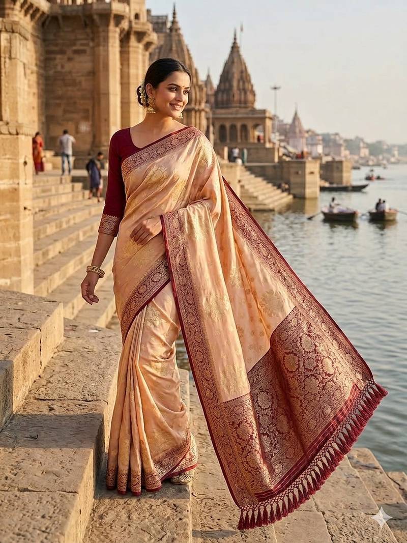 Chikoo tapela dying dola silk blend saree with blouse