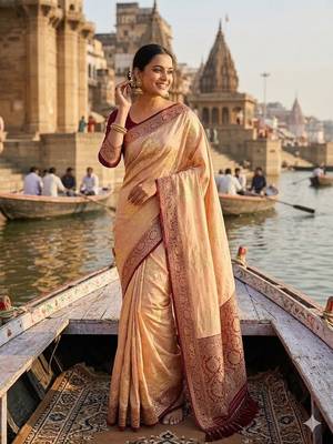 Chikoo tapela dying dola silk blend saree with blouse 2